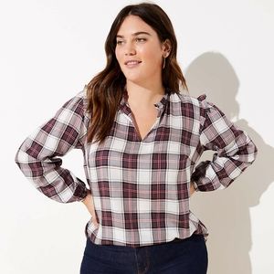 NWT LOFT Plus Plaid Ruffle Blouse